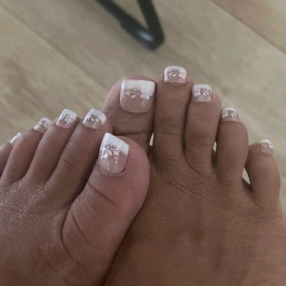 2/$16 Floral French Tip Press On Toenails - Picture 11 of 15
